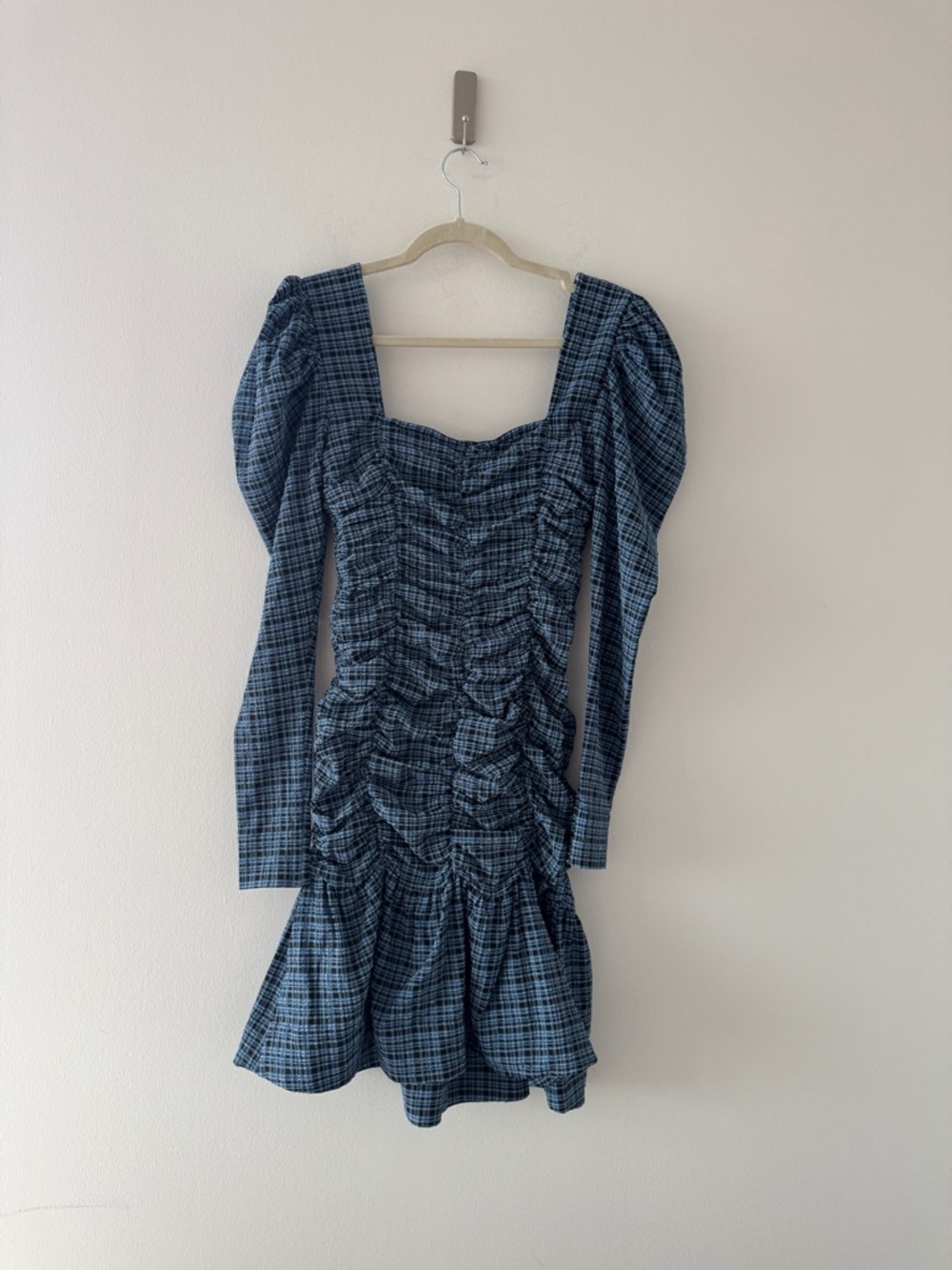 GANNI Ruched Check Mini Dress 32 - Picture 5 of 7